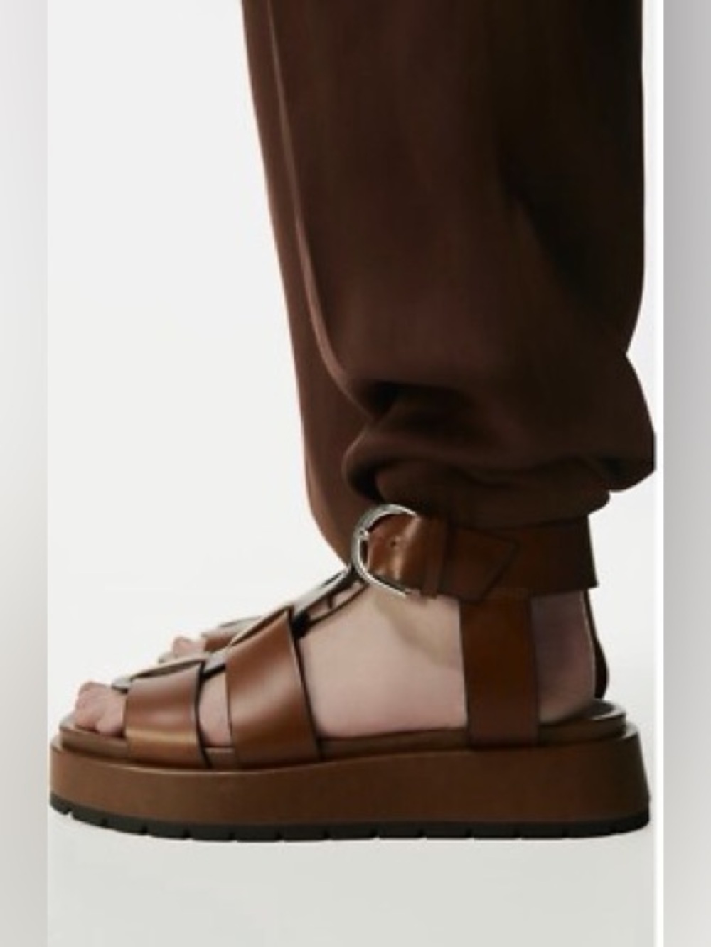 Zara Womens Size EUR 36 US 6 Brown Leather Buckle Fisherman Platform Sandals